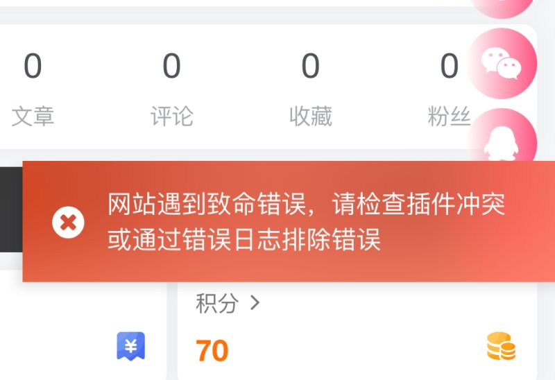 网站遇到致命错误，请检查插件冲突或通过错误日志排除错误-zibll子比社区