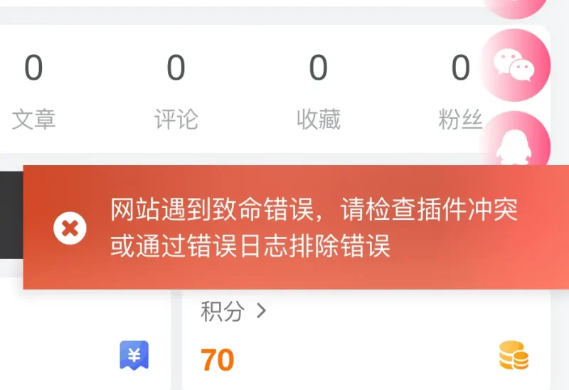 网站遇到致命错误，请检查插件冲突或通过错误日志排除错误-zibll子比社区