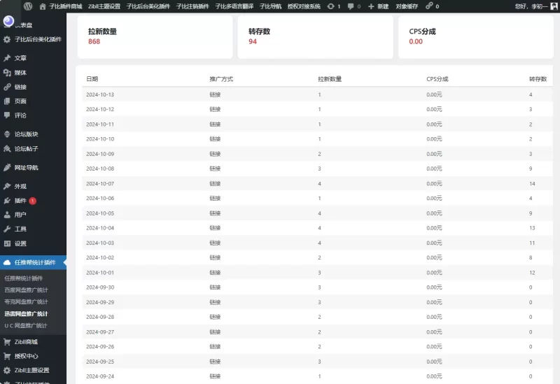 【已失效】任推帮网盘拉新数据统计插件-zibll子比社区
