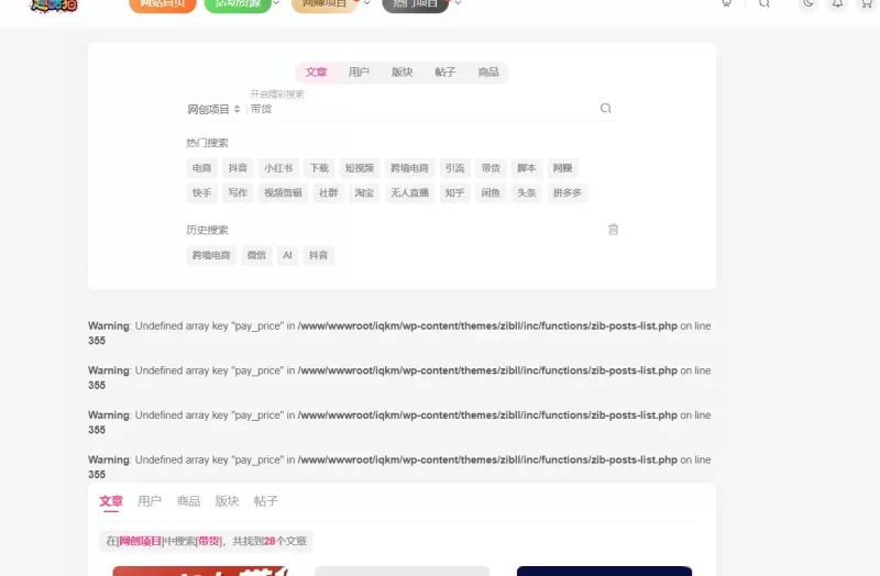 打开下载页文章和搜索页面提示一堆乱码-zibll子比社区