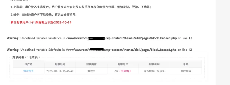 网站封禁功能有出错，在线等求解-zibll子比社区