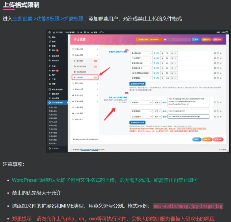 求一份子比的前端上传[文件格式]限制的配置和一些建议-zibll子比社区